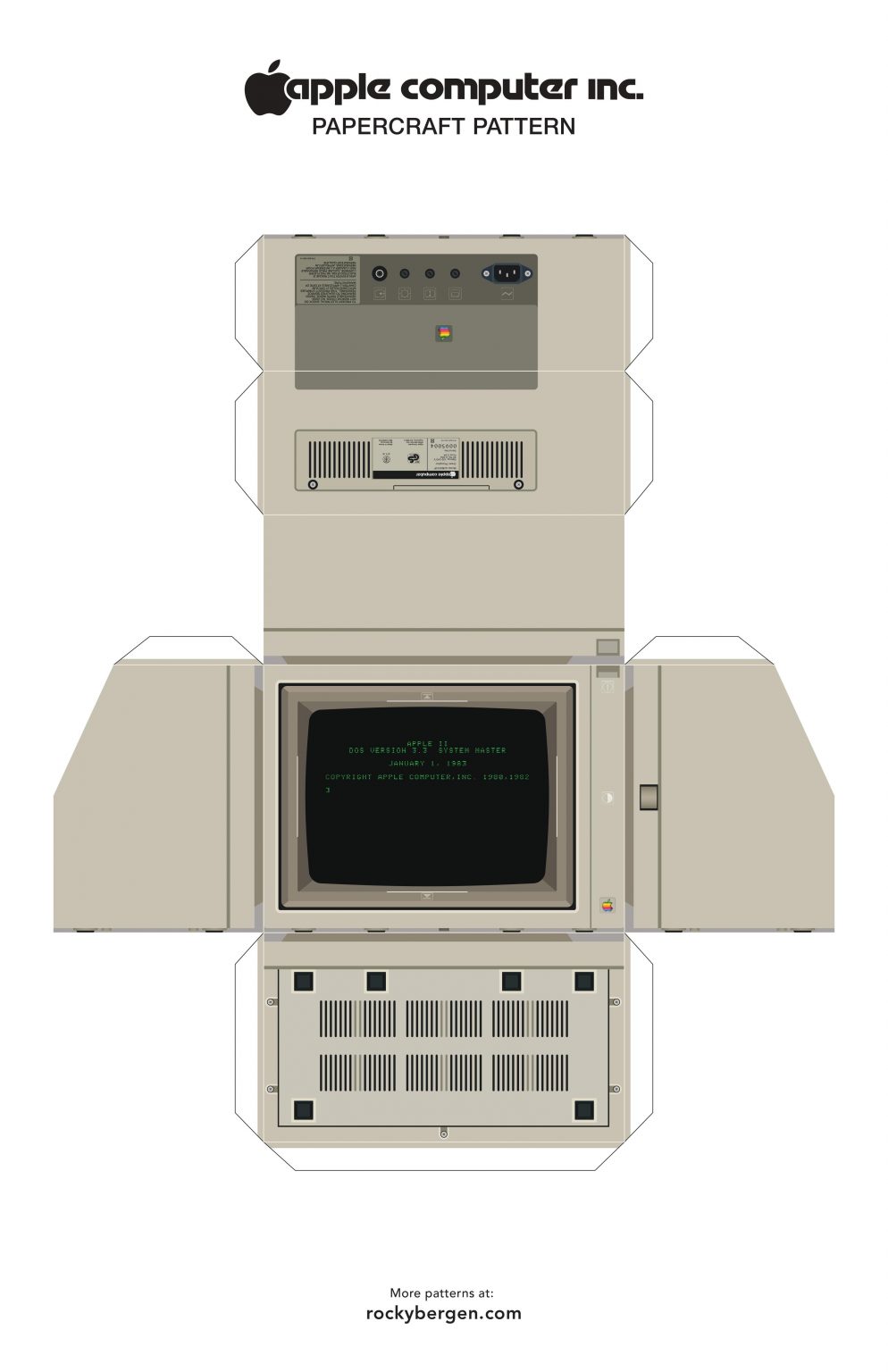 ️ Papercraft Ordenador Apple II Plantilla para imprimir gratis